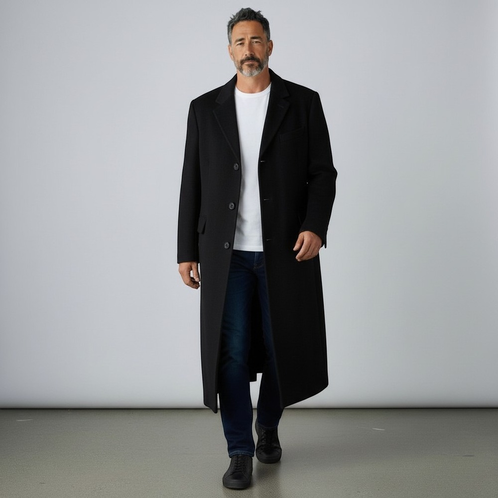 Ralph Lauren Mens XL Black Lambswool Cashmere Overcoat 3-Button Long Coat